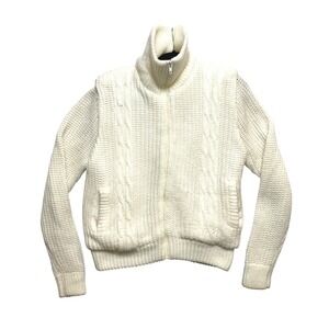 Chill Chasers Sweater Womens Large Cream Knit Sherpa Lined Cable Zip Up